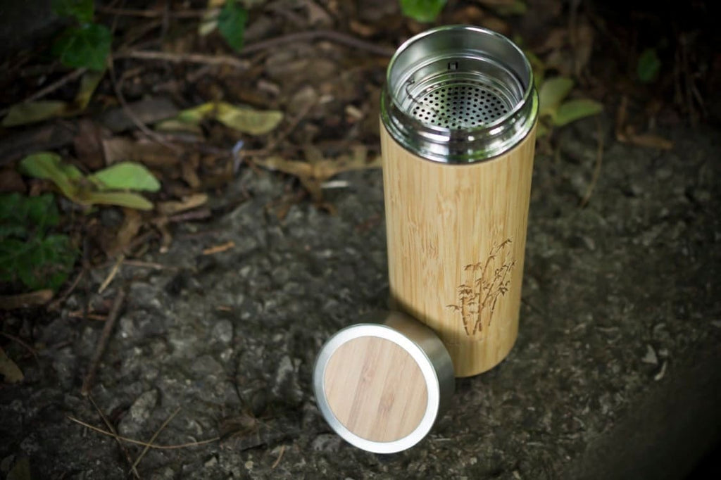 InsulateEco Bamboo Tea Mug Tumbler with Strainer Infuser for Loose Leaf Tea, Coffee and Fruit Water Perfect for your favorite hot and cold