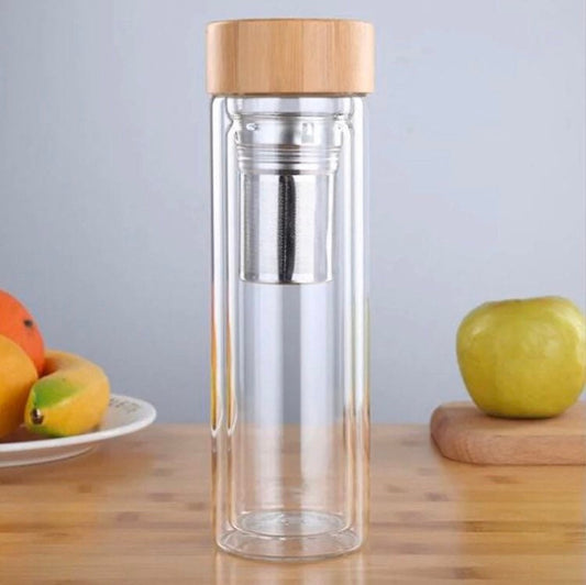 Double Wall Glass Thermos with Bamboo Cap