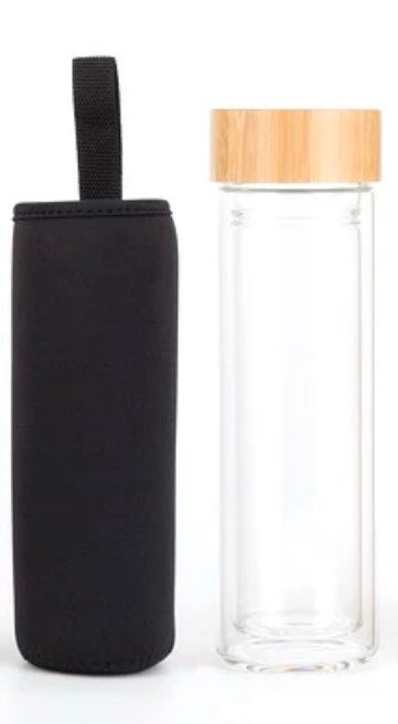 Double Wall Glass Thermos with Bamboo Cap
