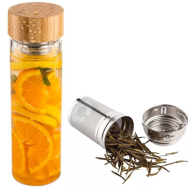 Double Wall Glass Thermos with Bamboo Cap