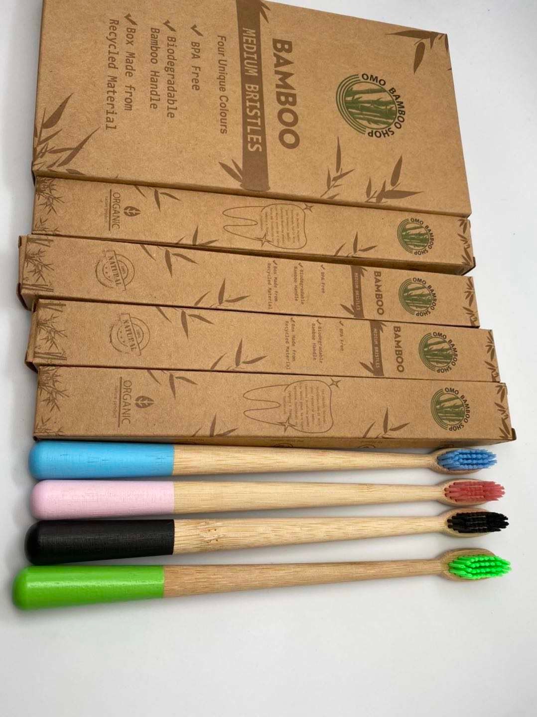 Biodegradable  Bamboo Toothbrushes- 4 Unique Colours
