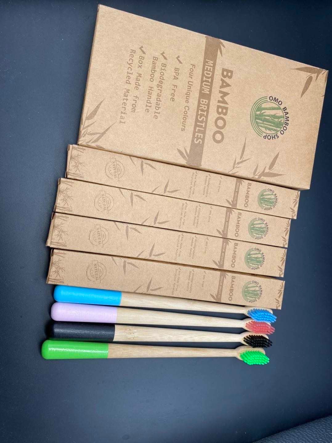 Biodegradable  Bamboo Toothbrushes- 4 Unique Colours