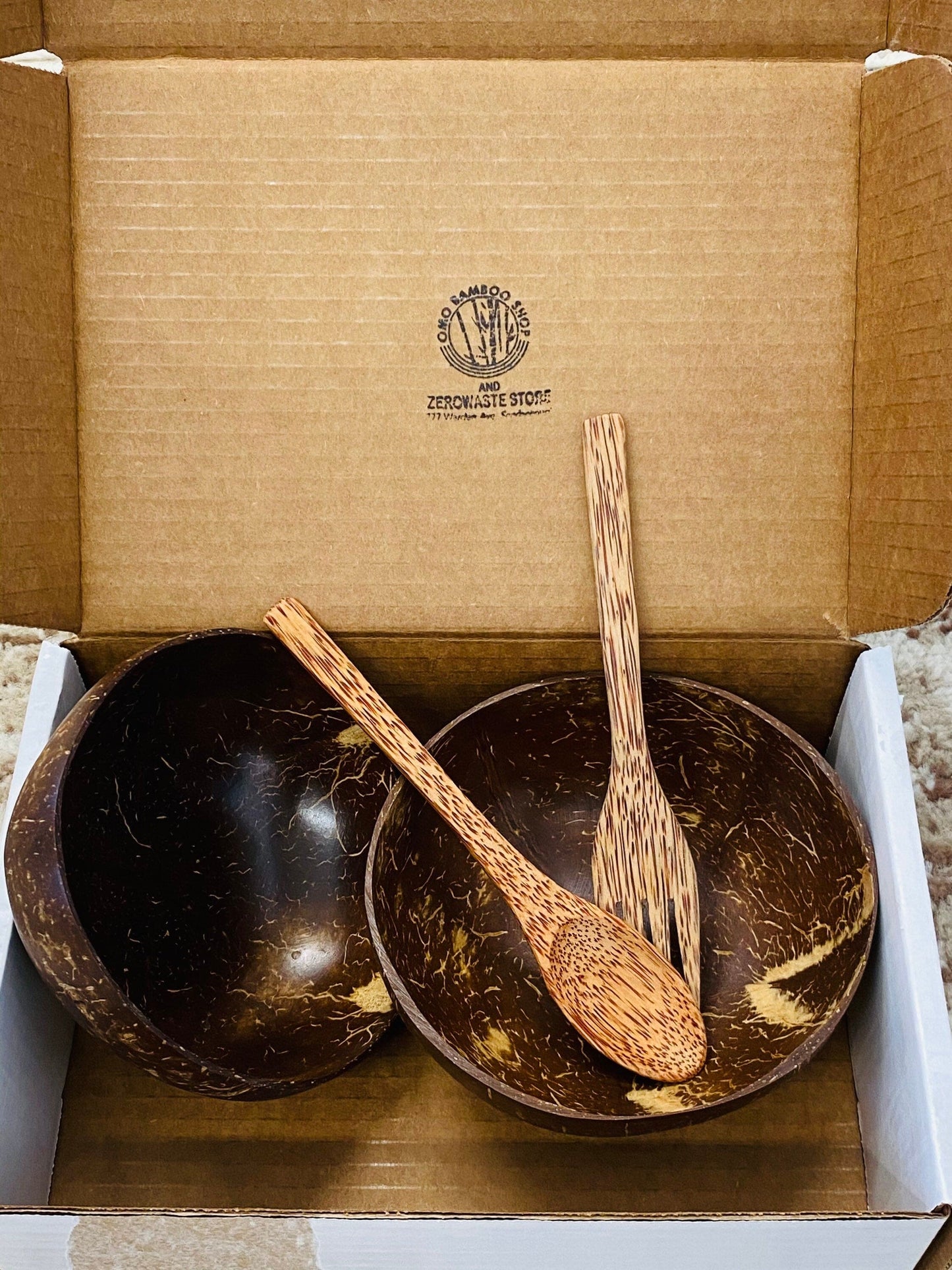 2 Coconut Bowl Set 1 Coconut Spoon 1 Coconut Fork