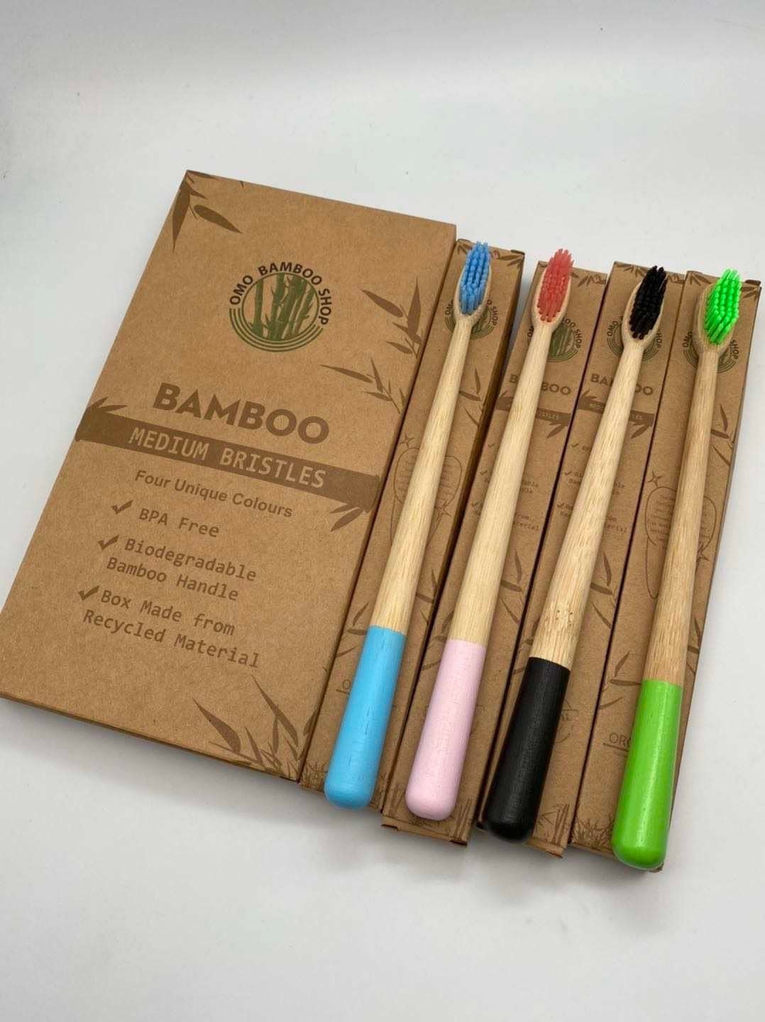 Biodegradable  Bamboo Toothbrushes- 4 Unique Colours