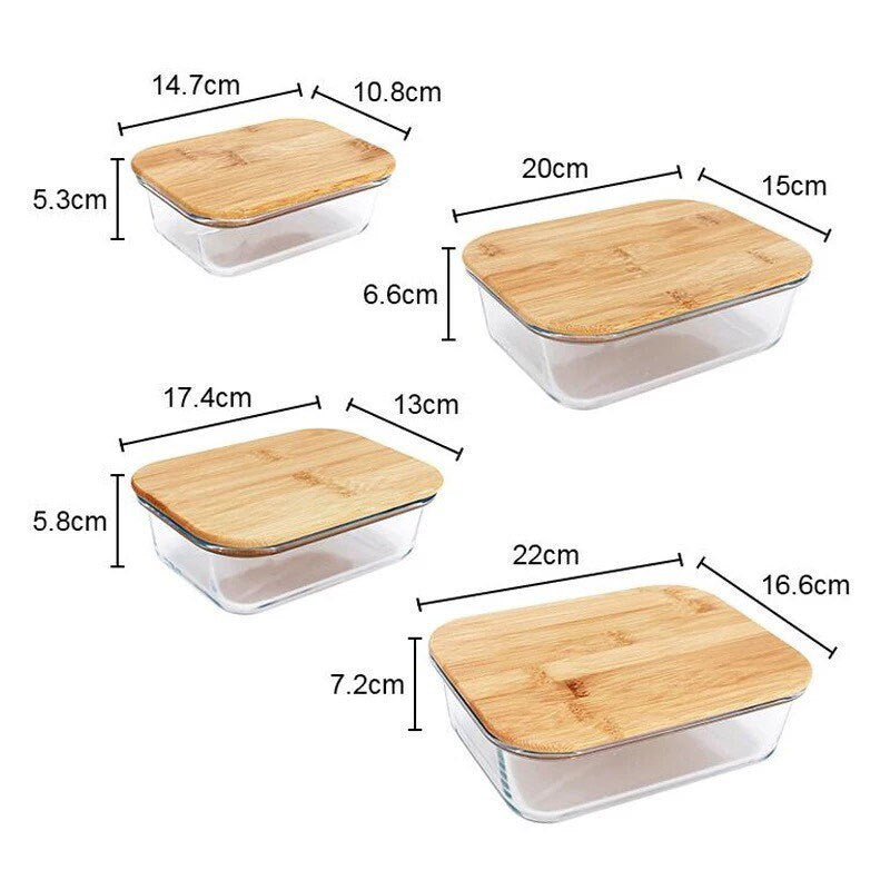 Bamboo and Glass Food Containers | Glass Food Conditioner Set with Bamboo Lid | Food storage set with bamboo lids