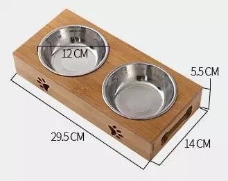 Bamboo and Stainless Steel Double Dog Bowls