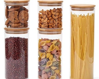 Bamboo Lid Spaghetti Jar l Bamboo Storage Jars l Airtight Jars l Bamboo Lid Glass Jar l Rice Storage l Spaghetti Jar l Glass Jar l Spice Jar