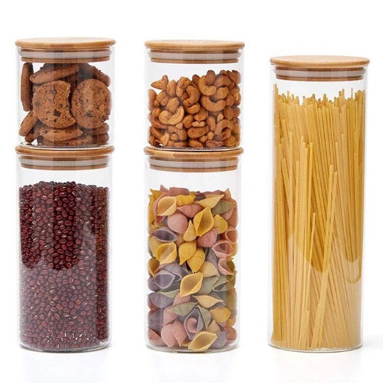 Bamboo Lid Spaghetti Jar l Bamboo Storage Jars l Airtight Jars l Bamboo Lid Glass Jar l Rice Storage l Spaghetti Jar l Glass Jar l Spice Jar